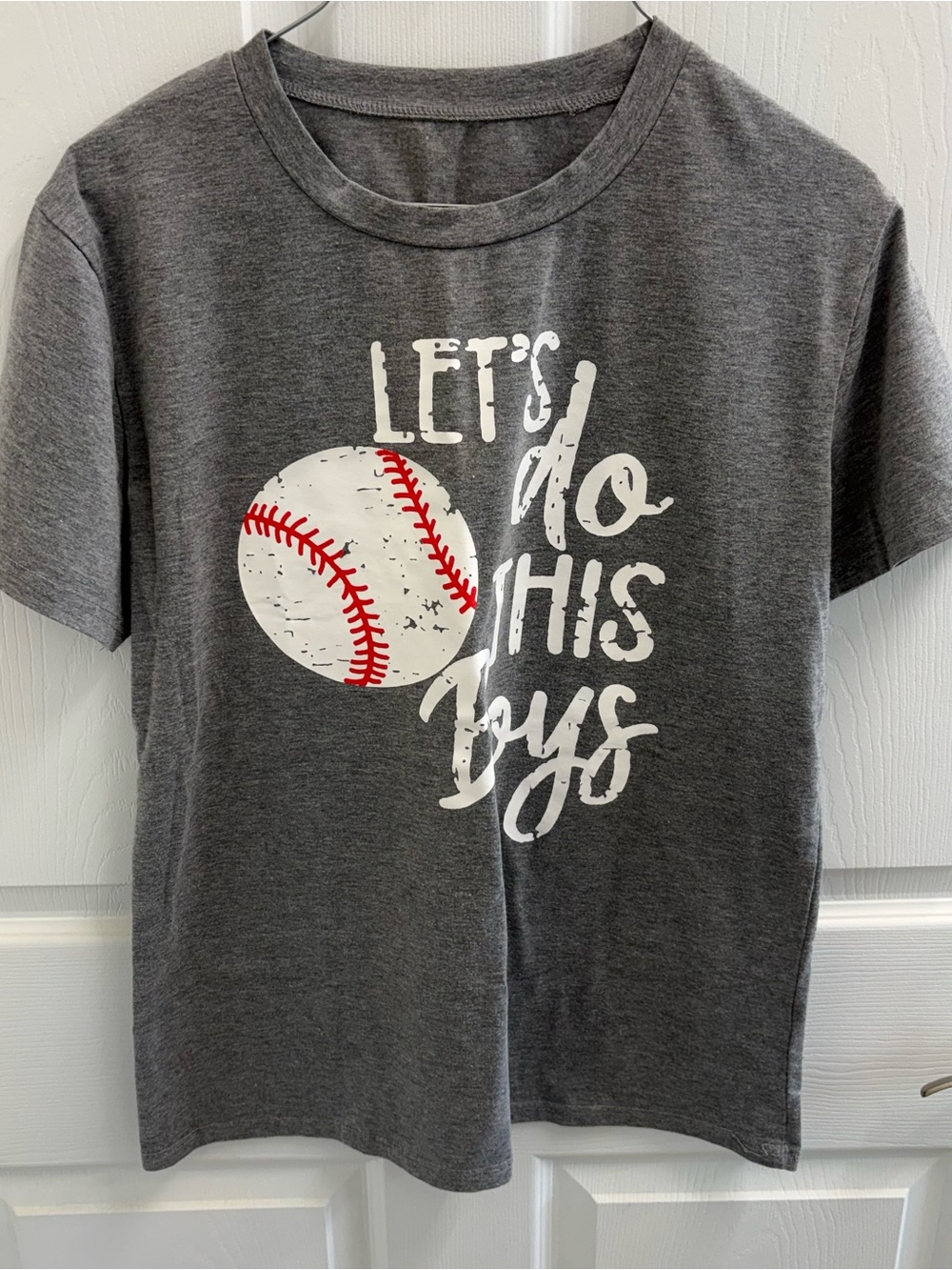 Women’s Let’s Do This Boys Baseball Graphic Tee Gray Short Sleeve Size Medium